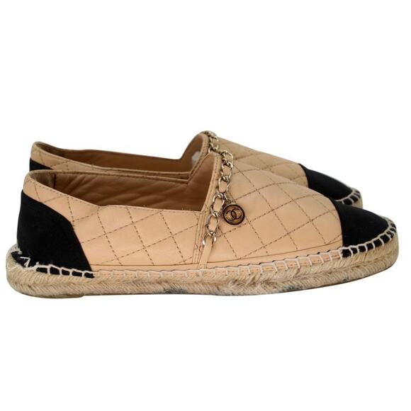 Chanel Espadrille 37 Diamond Quilted Leather Chain Flats CC-0322N-0078 - Picture 6 of 12